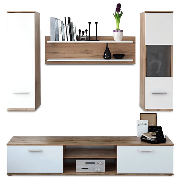 KONDELA Mobilier pentru living, stejar wotan/alb, WAW NEW