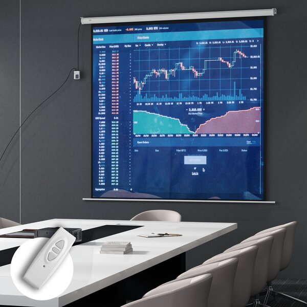 HOMCOM Ecran Proiecție de 120 inch cu Telecomandă, Suprafață de Proiecție din Plastic și Metal, 236,5x8x236,5 cm, Alb | Aosom Romania