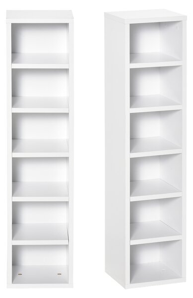 HOMCOM Bibliotecă Raft pentru CD, Set din 2 Piese cu 12 Rafturi din Lemn, 21x19,2x88,3 cm, Alb | Aosom Romania