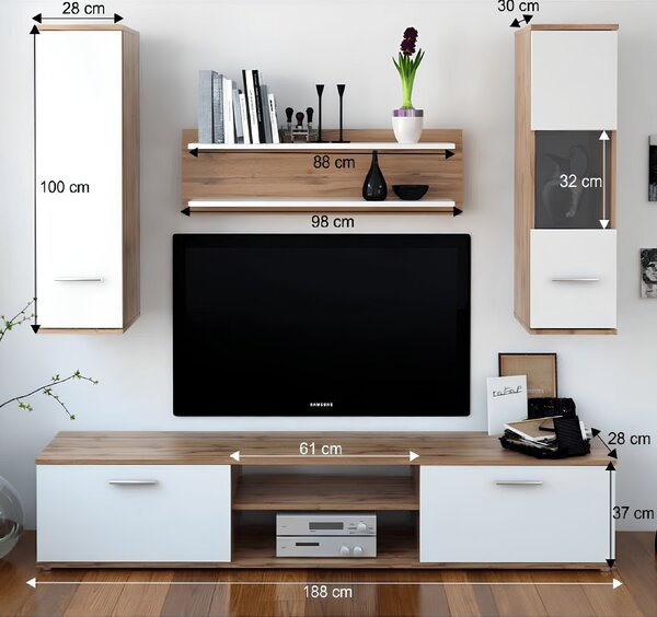 KONDELA Mobilier pentru living, stejar wotan/alb, WAW NEW