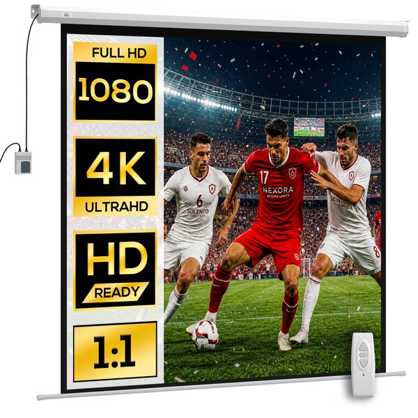 HOMCOM Ecran Proiector de 92 Inch cu Telecomandă, Pânză de Proiector Rulabilă din Plastic și Metal, 189,5x8x189,5 cm, Alb | Aosom Romania