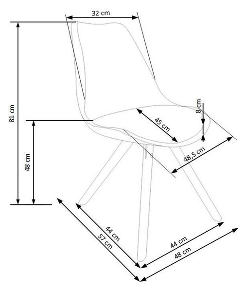 Scaun K201, gri/fag, piele ecologica/lemn de fag, 48X47X80 CM