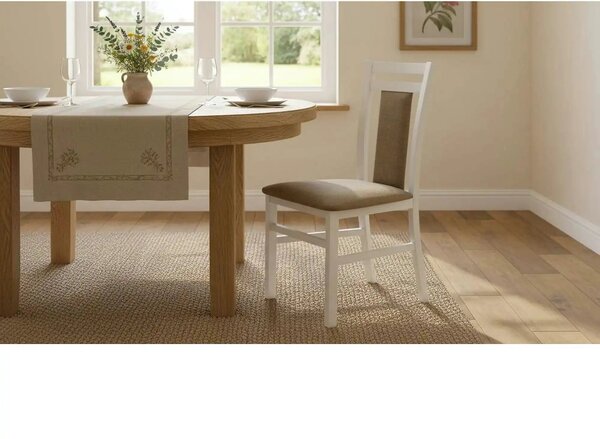 Scaun HUBERT 8, bej/alb, stofa clasica/lemn de fag, 45x51x90 cm