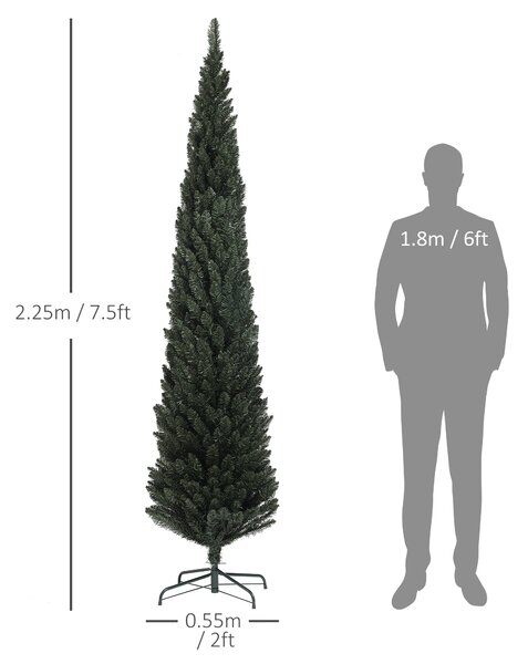 HOMCOM Brad Artificial de Crăciun cu 538 Ramuri, Brad de Crăciun Îngust și Spațios cu Bază de Oțel, Ø55x225 cm, Verde | Aosom Romania