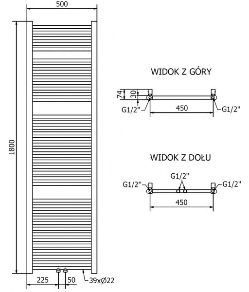 Mexen Mars, element electric de încălzire 1800 x 500 mm, 600 W, auriu lucios, W110-1800-500-2600-50