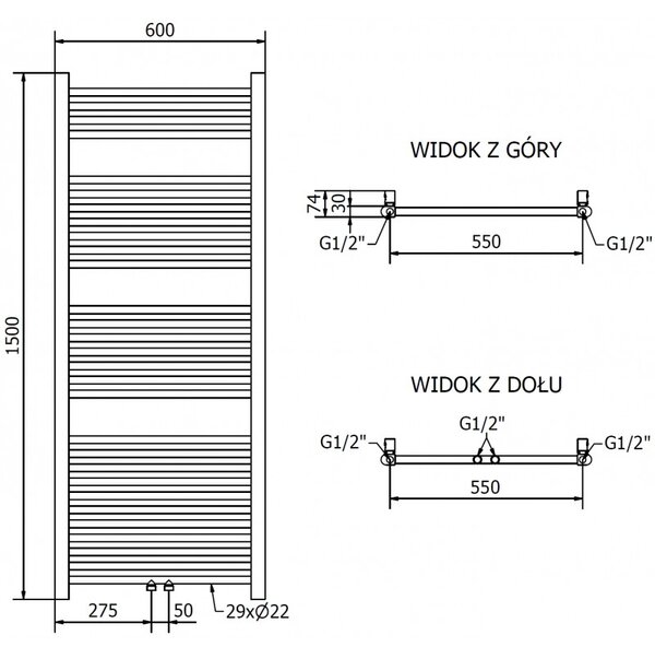Mexen Mars, element electric de încălzire 1500 x 600 mm, 600 W, auriu lucios, W110-1500-600-2600-50