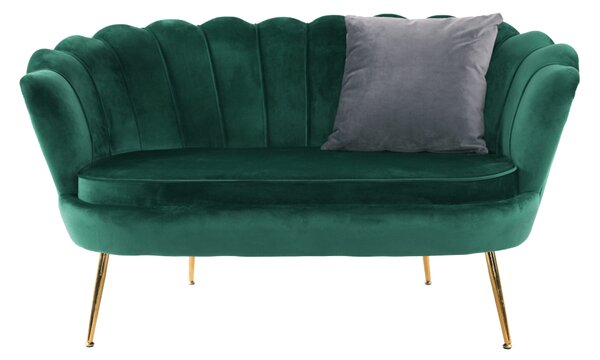 KONDELA Bancă în stil Art-deco, catifea Velvet smarald/crom auriu, NOBLIN
