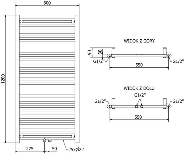 Încălzitor electric Mexen Mars 1200 x 600 mm 600 W auriu lucios W110-1200-600-2600-50
