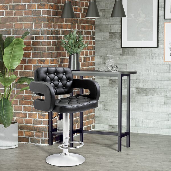 HOMCOM Scaun de Bar cu Spătar și Brațe, Scaun Modern de Bucătărie Rotativ cu Înălțime Reglabilă, 61x50x94-114 cm, Negru | Aosom Romania