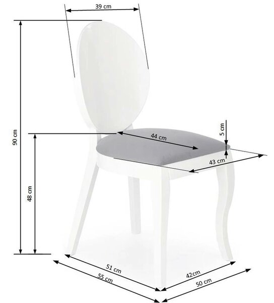 Scaun tapitat Verdi, gri/alb, stofa clasica/lemn de fag, 43X52X90 CM