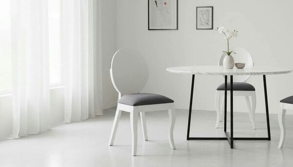 Scaun tapitat Verdi, gri/alb, stofa clasica/lemn de fag, 43X52X90 CM