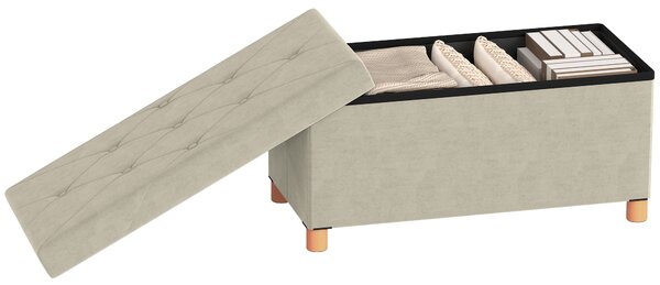 HOMCOM Bancă Ladă de Depozitare Pliabilă, Bancă de Pat cu Capac Căptușit și Înveliș de Catifea, 76x38x38 cm, Crem Alb | Aosom Romania