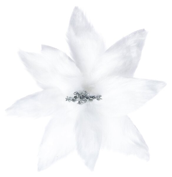 Decoratiune brad, floare Craciunita artificiala din blanita, alba, diametru Ø26 cm