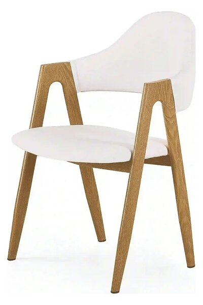 Scaun living piele ecologica K247, alb/stejar, metal, 51x51x80 cm
