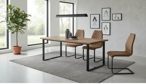 Scaun K265, maro/negru, piele ecologica/metal, 43x58x94 cm