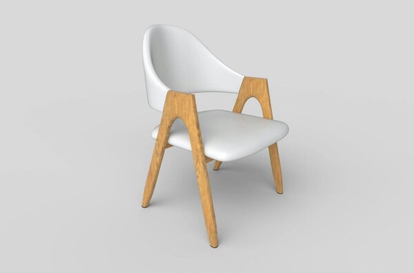 Scaun living piele ecologica K247, alb/stejar, metal, 51x51x80 cm