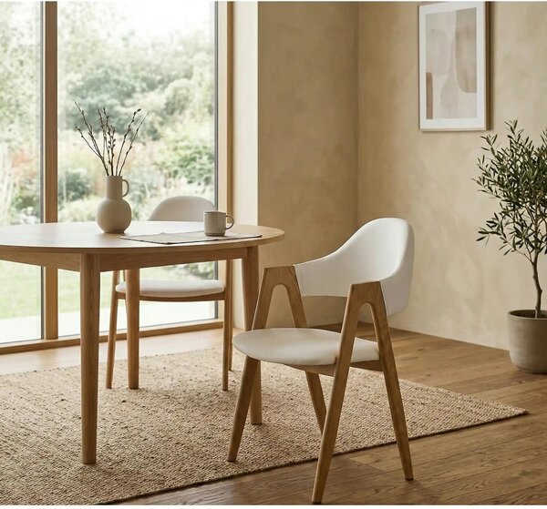 Scaun living piele ecologica K247, alb/stejar, metal, 51x51x80 cm