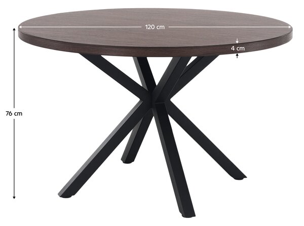 KONDELA Masă de sufragerie, stejar închis / negru, diametru 120 cm, MEDOR