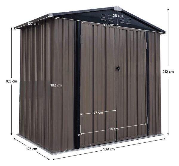 KONDELA Depozit grădină pentru scule din tablă, maro / antracit, 2x1,3 m, RADOL
