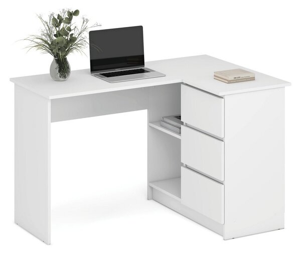 Birou BEGA, alb, PAL laminat, 124x85x76 cm