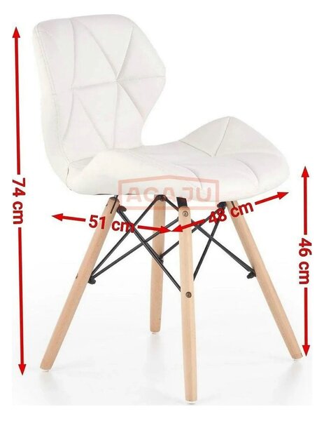 Scaune living K281, alb/stejar, piele ecologica/lemn, 48X51X74 CM