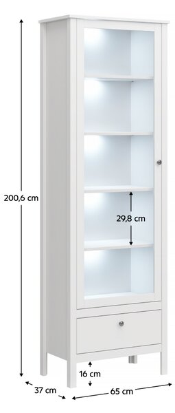 KONDELA Vitrină 1W1S, alb, OLJE