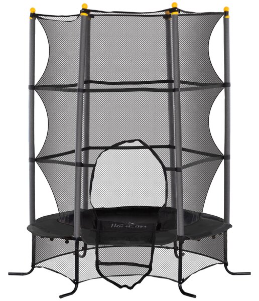 HOMCOM Trambulină pentru Copii 3-10 Ani cu Plasă de Siguranță, Suprafață Elastică cu Bare Capitonate, Ø163x190 cm, Negru | Aosom Romania