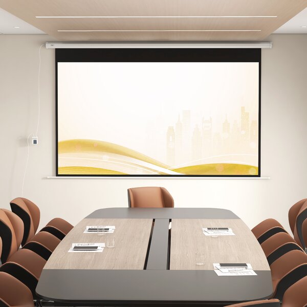 HOMCOM Ecran Proiector 120", Motorizat cu Telecomandă, Montaj pe Perete sau Tavan, Ideal pentru Acasă și Birou, 293,5x8x176 cm, Alb | Aosom Romania