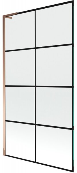 Mexen Next L, paravan de baie cu 1 aripă 100 x 150 cm, model sticlă transparentă-negru de 6 mm, profil auriu roz, 895-100-000-03-77-60