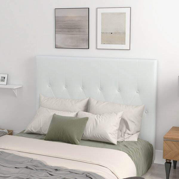 HOMCOM Spătar Pat Matrimonial Capitonată cu Design cu Nasturi, Căpătâi Pat din Piele PU și MDF, 160x7x120 cm, Alb | Aosom Romania