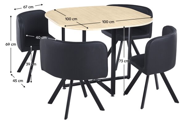 KONDELA Set de mobilier dining 1+4, stejar/negru, BEVIS NEW