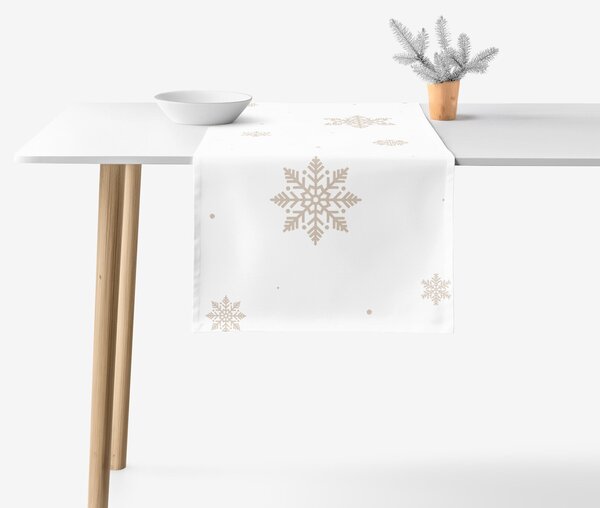 Goldea napron de masă 100% bumbac - fulgi de zăpadă pe alb 35x140 cm
