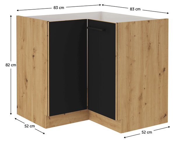 KONDELA Dulap colţ inferior, negru mat / stejar artizan, MONRO 90/90 DN 1F BB