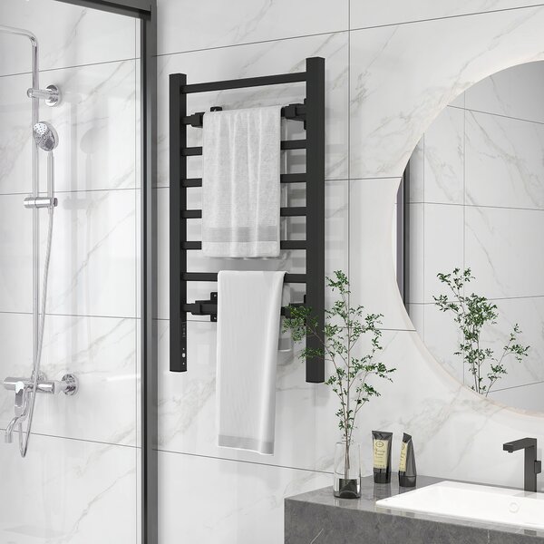 HOMCOM Uscător Electric de Prosoape, Cuier Încălzit cu 8 Bare și Temporizator de 2 sau 4 Ore, 53x35x90 cm, Negru | Aosom Romania