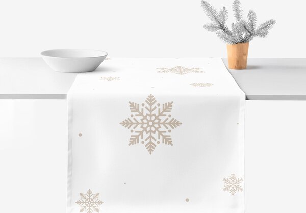 Goldea napron de masă 100% bumbac - fulgi de zăpadă pe alb 35x140 cm