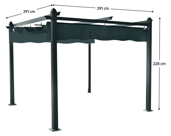 KONDELA Pergolă de lux cu acoperiş glisant, aluminiu, grafit, PEPY LUX