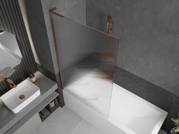 Mexen Next L, paravan de baie cu 1 aripă 100 x 150 cm, sticlă de 6 mm cu model nervurat, profil auriu roz, 895-100-000-03-09-60