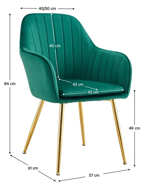 KONDELA Fotoliu design, ţesătură de catifea smarald/crom-auriu, ADLAM NEW