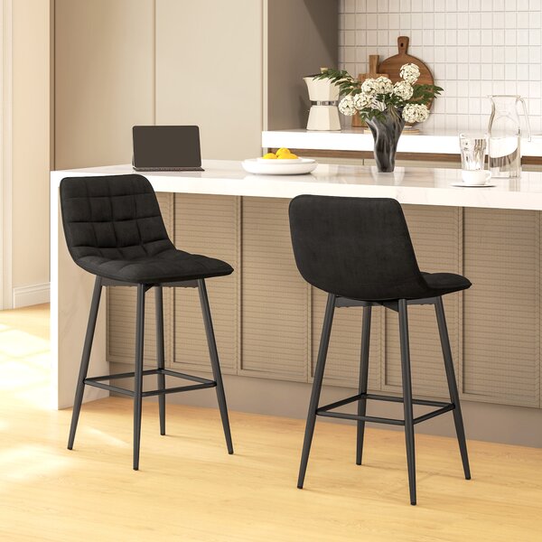 HOMCOM Set 2 Scaune cu Spătar și Suport pentru Picioare, Scaune cu Spătar din Material de Catifea, 45x47x84 cm, Negru | Aosom Romania