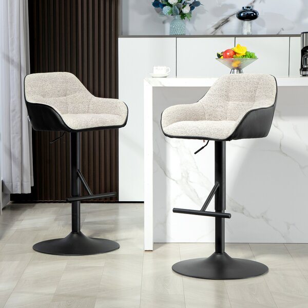 HOMCOM Set 2 Scaune de Bar cu Spătar, Tetiară și Brațe și Bază Antiderapantă, 52,5x53x86,5-108 cm, Gri Deschis | Aosom Romania