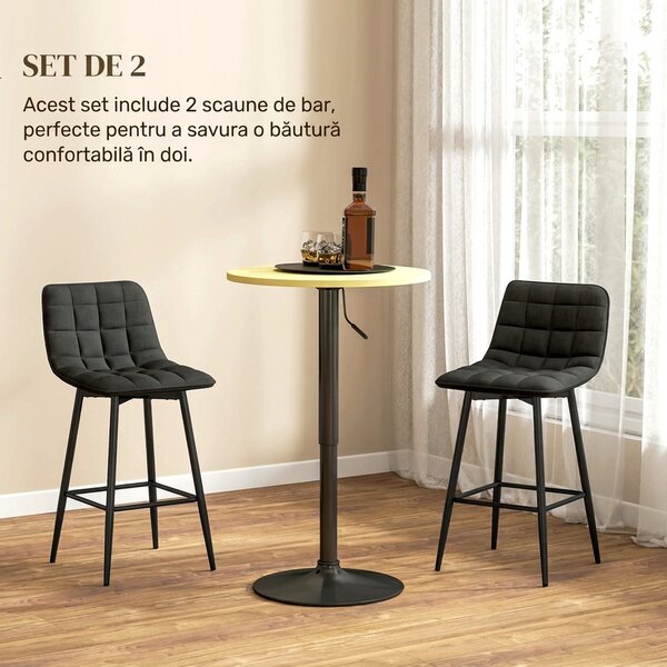 HOMCOM Set 2 Scaune cu Spătar și Suport pentru Picioare, Scaune cu Spătar din Material de Catifea, 45x47x84 cm, Negru | Aosom Romania