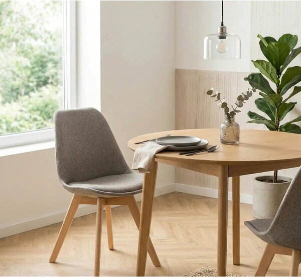 Scaun tapitat K303, gri deschis/stejar, stofa clasica/lemn, 48X54X83 C