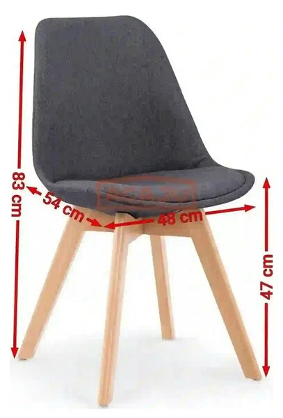 Scaun tapitat K303, gri inchis/negru, stofa/lemn, 48X54X83 CM