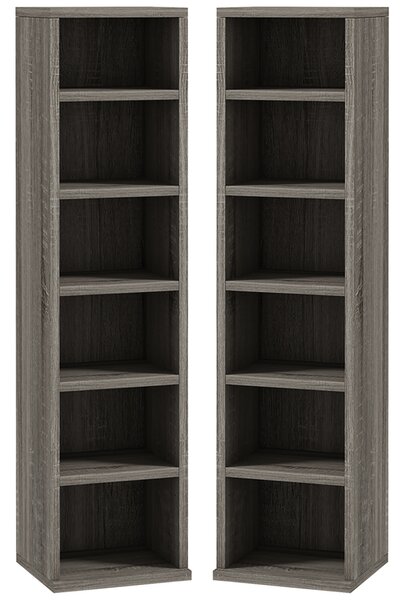 HOMCOM Bibliotecă Raft pentru CD/DVD, Set 2 Bucăți cu 12 Rafturi pentru 204 CD-uri, 21x22,5x88,5 cm, Gri Închis | Aosom Romania