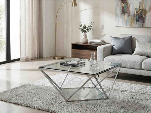 Masuta Silver A, transparent/crom, sticla temperata/metal, 80X80X45 cm
