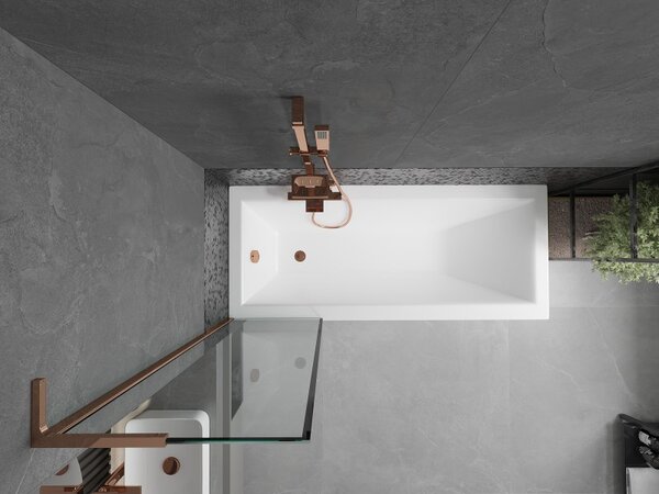 Mexen Next L, paravan de baie cu 1 aripă 50 x 150 cm, model sticlă transparentă-negru de 6 mm, profil auriu roz, 895-050-000-03-70-60