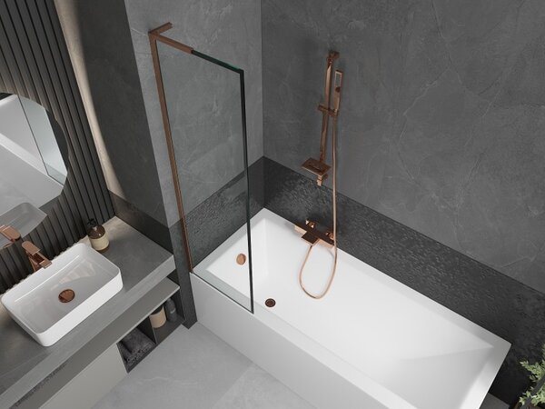 Mexen Next L, paravan de baie cu 1 aripă 50 x 150 cm, model sticlă transparentă-negru de 6 mm, profil auriu roz, 895-050-000-03-70-60