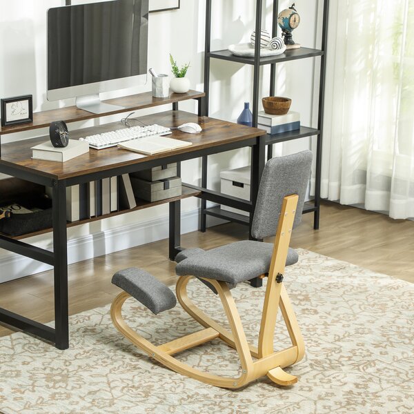 HOMCOM Scaun genunchi ergonomic, din lemn de mesteacăn, care permite o mișcare ușoară de leagăn, 51x84x93 cm, Gri | Aosom Romania