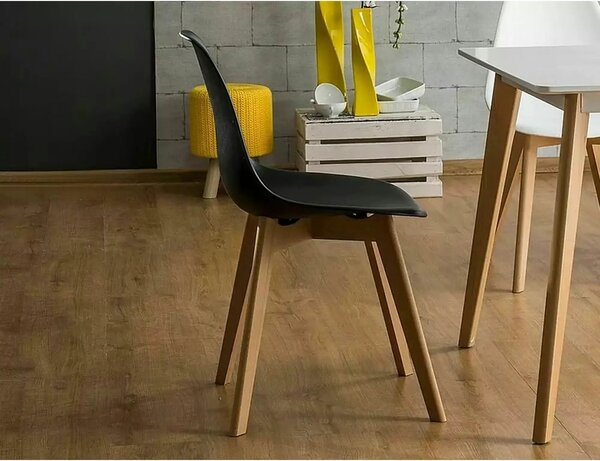 Scaun Moris, negru/stejar, plastic/lemn de fag, 46X38X85 cm