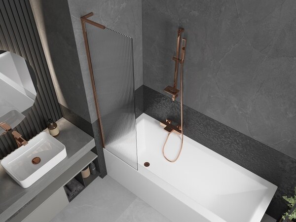 Mexen Next L, paravan de baie cu 1 aripă 50 x 150 cm, sticlă de 6 mm cu model nervurat, profil auriu roz, 895-050-000-03-09-60